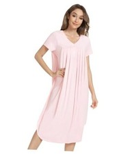 Nightgowns for Women-Viscose Made from Bamboo, Short Sleeve X-Large A-pink