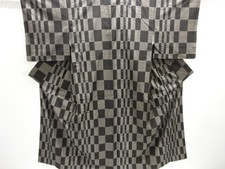 7623283: JAPANESE KIMONO / SILK / DORO OSHIMA TSUMUGI / WOVEN CHECKERED LEAVES