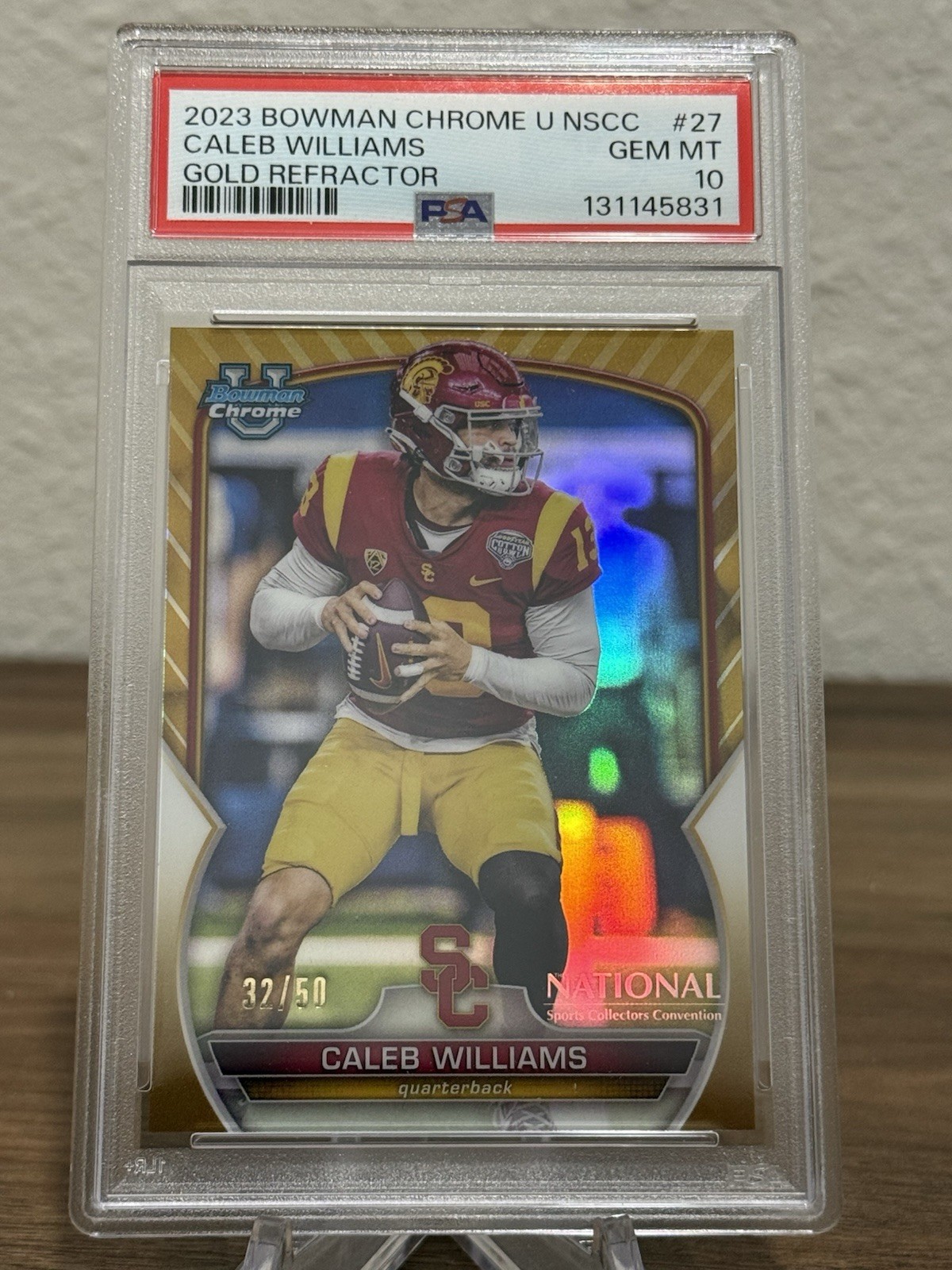 2023 Bowman Chrome University Caleb Williams NSCC Exclusive Gold /50 RC PSA 10