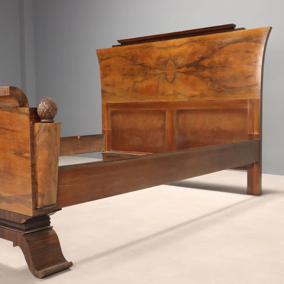 Antique Art Deco Bed Walnut Bois de Rose Design Italy XX Century Original - Image 4 of 4