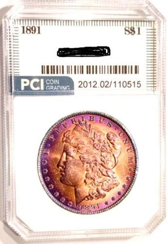 1891-P Rare Date Gem BU Rainbow Toned Morgan Dollar SCARCE