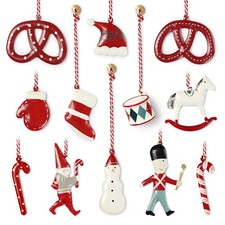 Christmas Ornaments 12 Pcs Set Metal Double Sided Hand Painted Tree Hanging D...