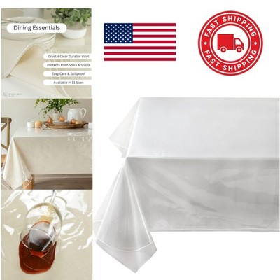 Crystal Clear Vinyl Table Cover 60 by 124 Inch Stain Resistant for Dining Tables