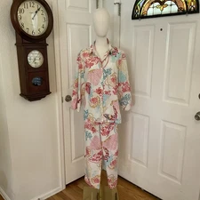 Natori Pajama 2 Pc Set Private Luxuries Butterflies & Flowers Large