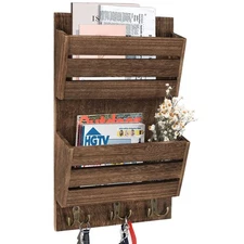 Unistyle Hanging Mail Organizer with 4 Key Hooks,Mail Holder Wall Mount,Bill and