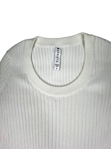 Athleta Size S Robbed Long Sleeve T-shirt Scoop Neck Slits Sides in Off White - Picture 8 of 15