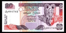SRI LANKA 20 RUPEES BANKNOTE CURRENCY PREFIX L  2006 - UNC