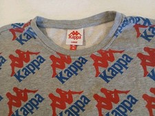 Kappa Sweatshirt Mens Large Gray Crewneck All Over Print Logo Pullover Jumper