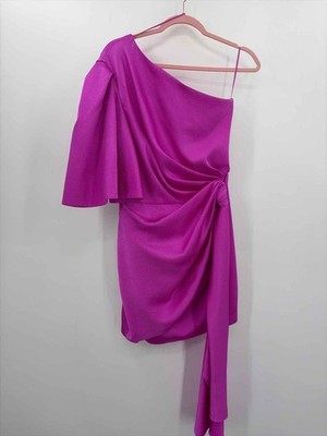 Pre-Owned Solace London Purple Size 6 One Shoulder Short Short Sleeve Dress