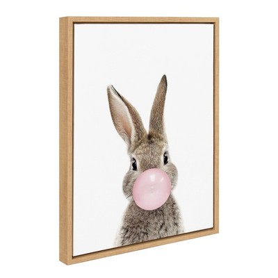 Kate and Laurel Sylvie Bubble Gum Bunny Framed Canvas Wall Art by Amy Peterso...