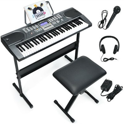 61-Key Electronic Keyboard Piano Starter Set with Stand Bench and Headphones - C