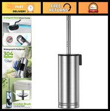Toilet Brush Set - 304 Stainless Steel Heavy Duty Cleaner, Curved Bristles, Wall