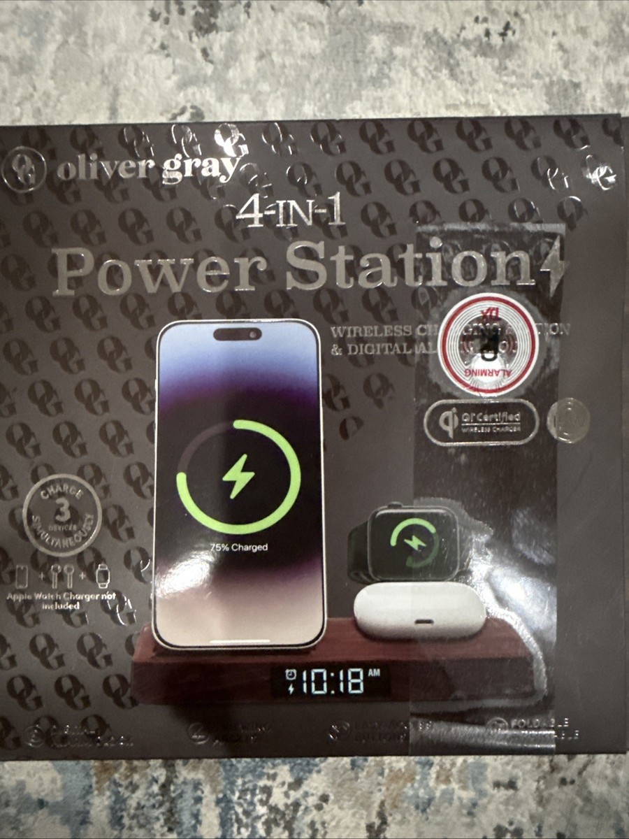 New Oliver Gray 4-in-1 Wireless Qi Charging Station & Digital