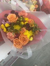 Fresh Flower Bouquet with Roses, Carnations, Chrysanthemums, Orange Yellow Green