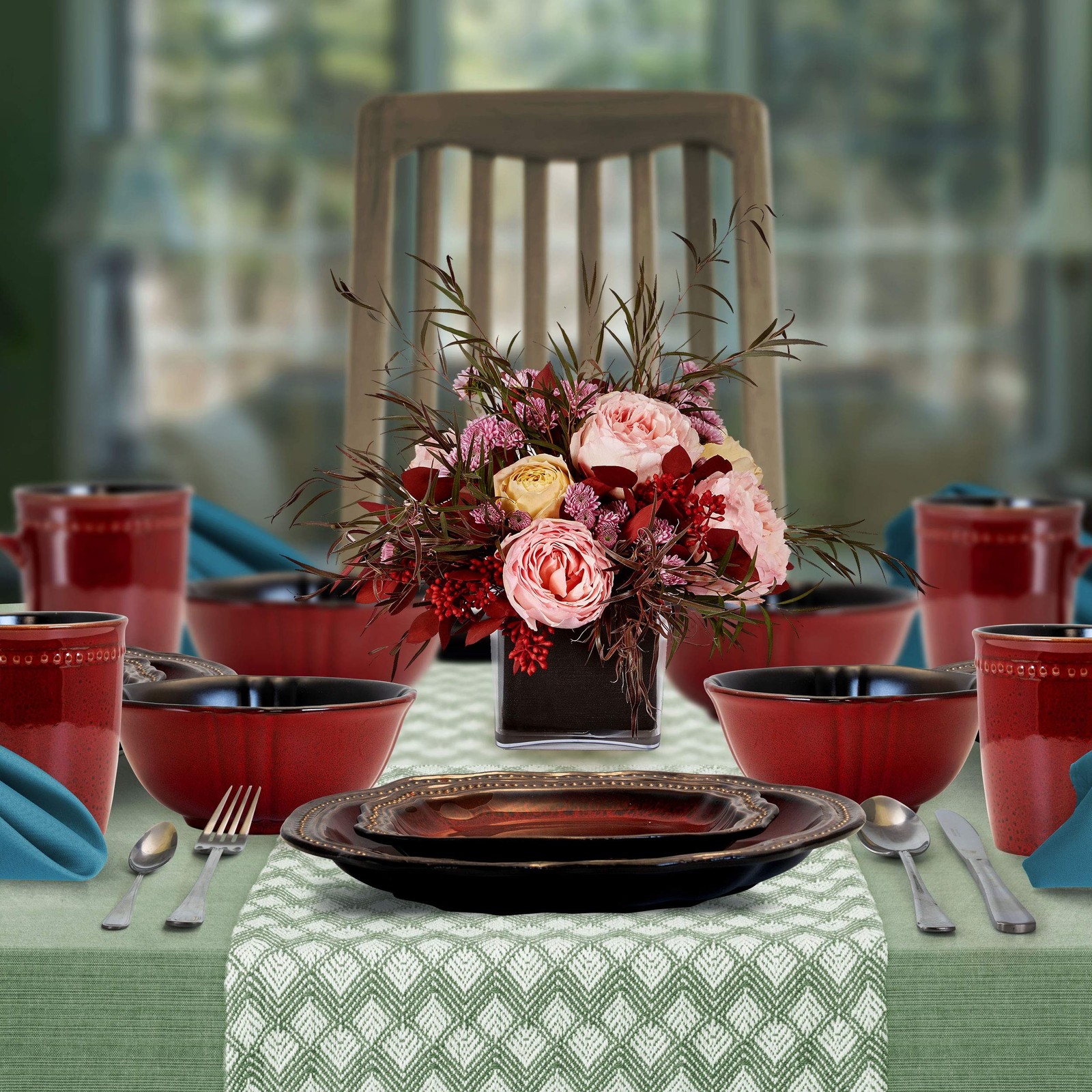 Elama Regency 16 Piece Luxurious Stoneware Dinnerware with Complete Setting f...
