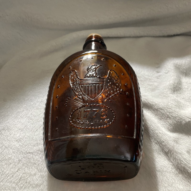 Vintage 1976 Log Cabin Syrup Bicentennial 1776 Amber Glass Bottle Eagle