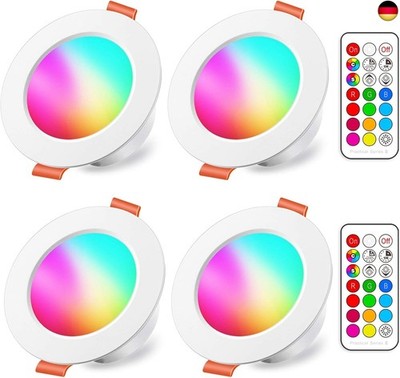 LED Einbaustrahler 8W (ersetzt 60W), RGBW mit Fernbedienung Rund Deckenspots IP4