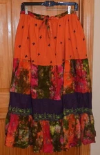 Raiment Fashions Embroidered Colorful Tiered Skirt Boho Gypsy 100% Cotton Sz S M