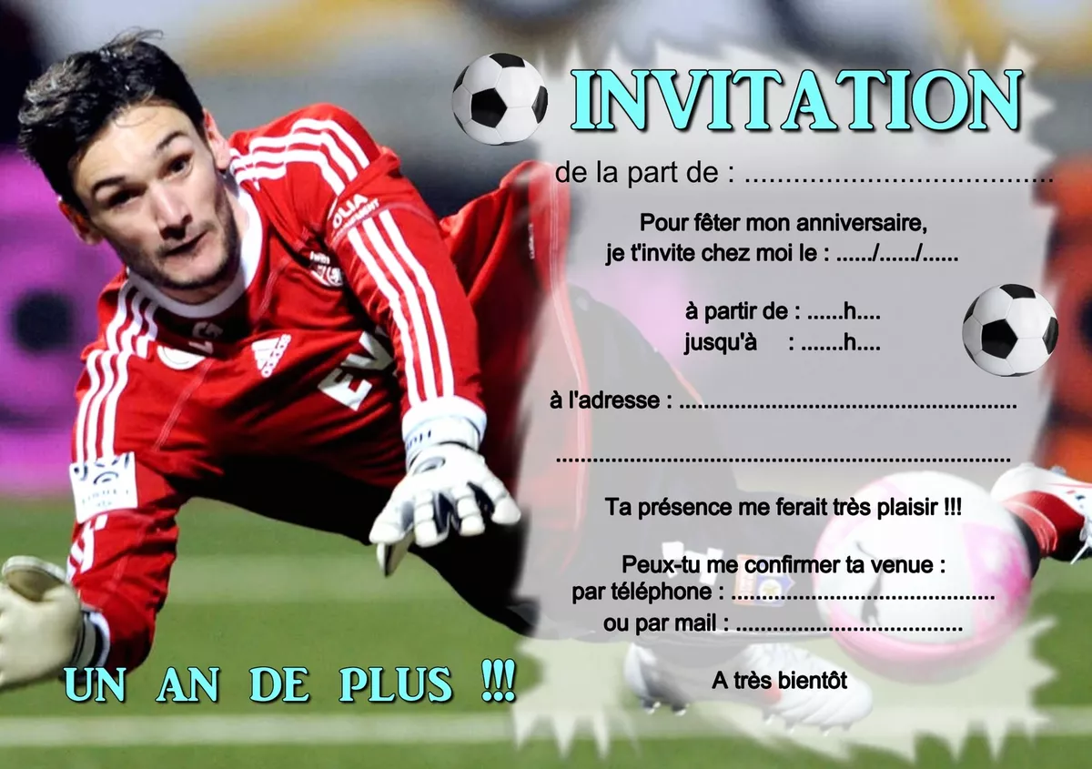 5 ou 12 cartes invitation anniversaire foot lloris REF 365