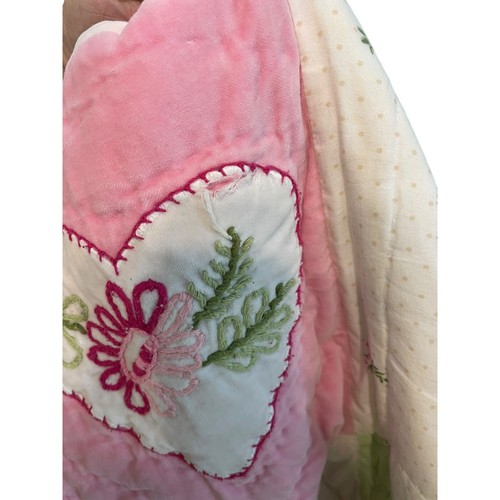 Pottery Barn Kids Patchwork Quilt Pink Green Floral Hearts Full - Picture 3 of 10