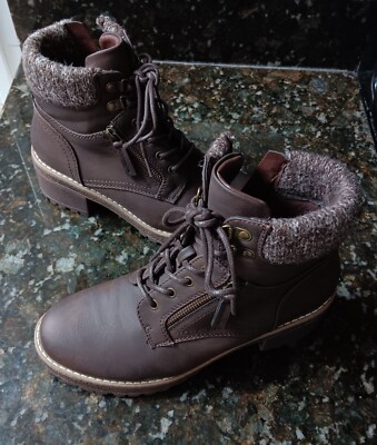 CLIFFS BY WHITE MOUNTAIN Women's Marlee Combat Ankle Boot Brown/Fabric  M