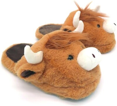 Aroma Home Harris Highland Cow 3D Novelty Mule Slippers (Free Size)  UK