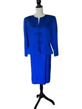 Vintage 100 silk royal blue jacket and skirt set Adriana Papel size 14