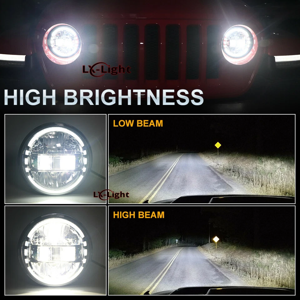 For Jeep Wrangler JL Gladiator JT 2018-2025 130W Halo Led Headlights + Fog Light - Image 3 of 4