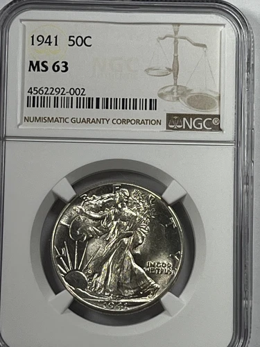1941 Walking Liberty Half Dollar : NGC MS63 Blazing White