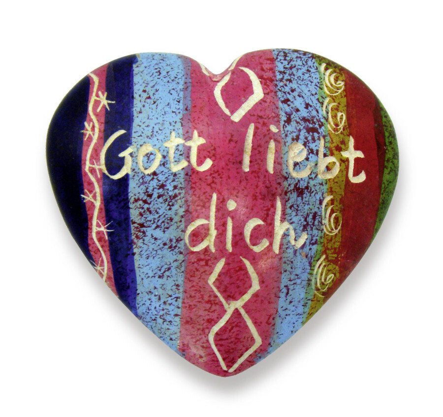 Handschmeichler ULJOE Speckstein Herz Spruch Gott Liebe Bunt Farbig 50x45mm