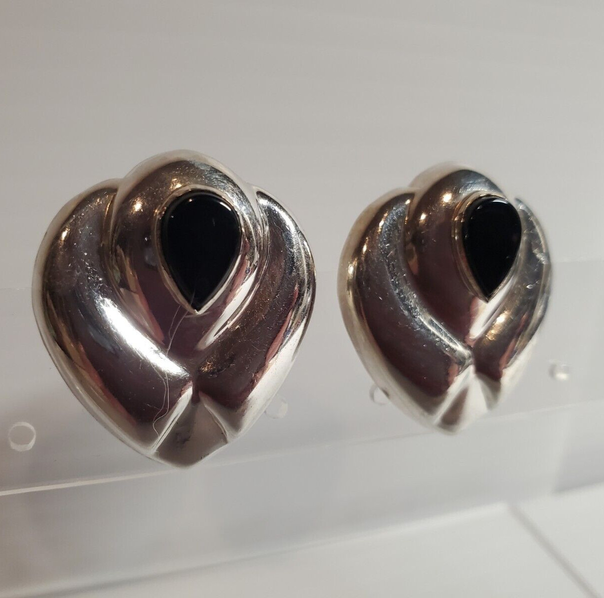 All Solid Sterling 925 Silver Earrings Black Ston… - image 3