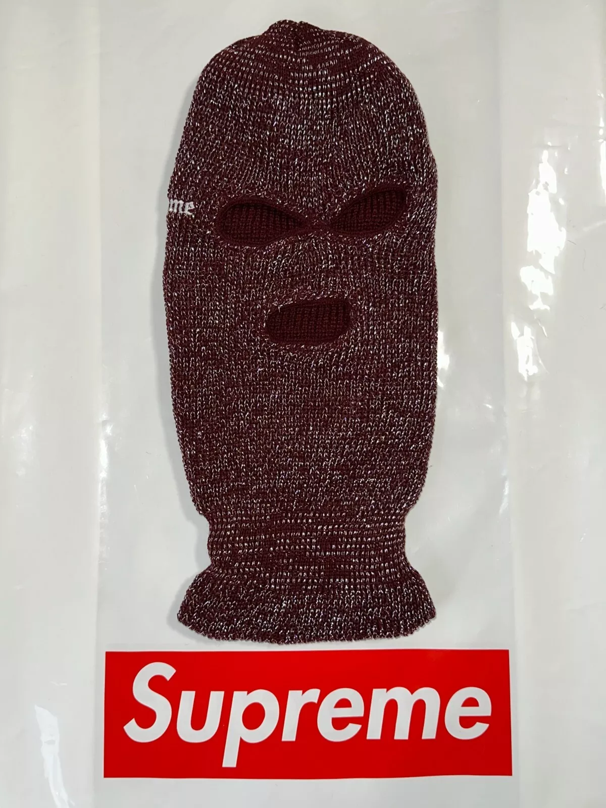 SUPREME REFLECTIVE BALACLAVA (BOURGOGNE) FW22 LUREX FACEMASK COUPE VENT BEANIE