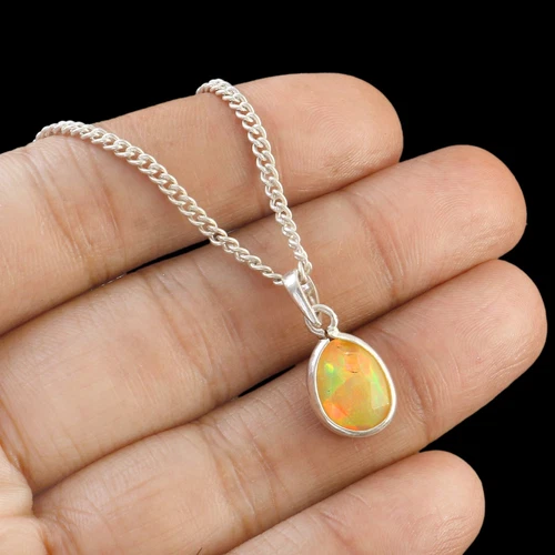Elegant Opal Yellow Sterling Silver Pendant Birthstone Jewelry   J-138