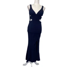 Vintage Aspeed Navy Sleeveless Cut Out Evening Dress Ball Gown Long Size 2XS