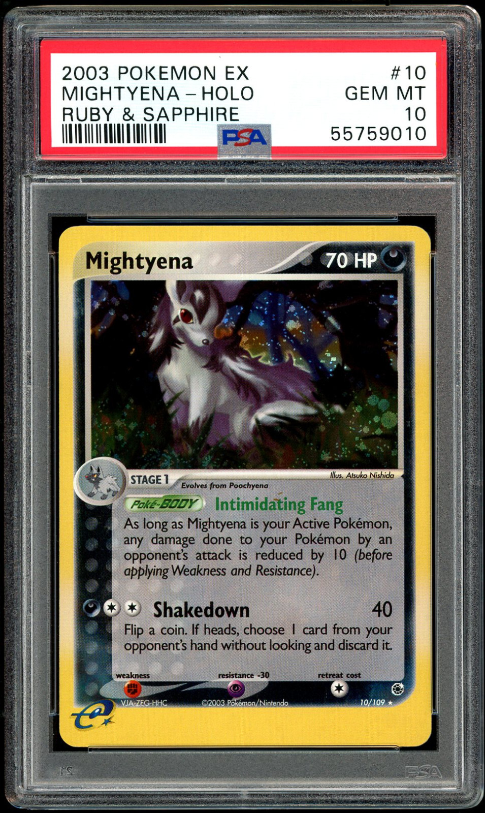 Pokemon Ex Ruby & Sapphire Mightyena Holo PSA 10 GEM MT #10 - Graded Card