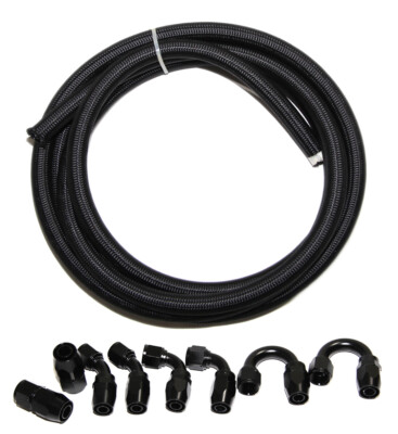 8PCS AN8 BLACK Swivel Fitting Adapters+12FT AN8 Black Nylon Braided Line COMBO
