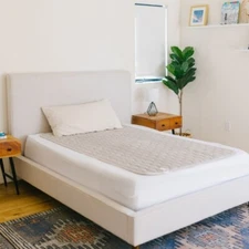 Heated Mattress Pad with EMF Free Beige Large Queen Size Premium Fabric Korea