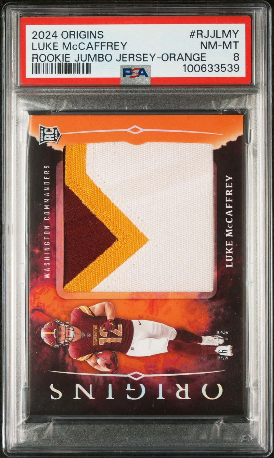 Luke McCaffrey Panini Origins Rookie Jumbo Jersey #RJJLMY Orange