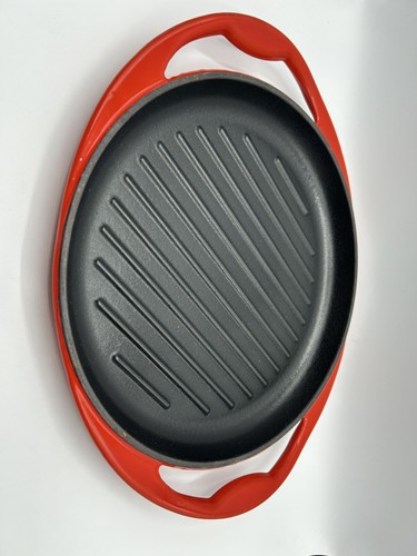 Cuisine Company 10” Red Enameled Cast Iron Grill Pan Seasoned Burger New No Box