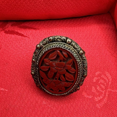 Antique CINNABAR CHINESE ring on copper Set Of 2 Rings #392 - Picture 5 of 9
