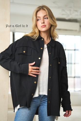 New Womens BLACK RAINBOW PEACE DISTRESSED SHACKET JACKET SHIRT S M L XL 1X 2X 3X - Picture 3 of 9