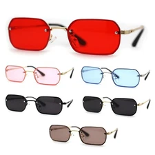 Luxe Rimless Narrow Rectangle Pimp Rapper Sunglasses