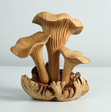 Scultura fungo finferlo in legno, pezzo naturale, scultura in legno, gif fatta a mano