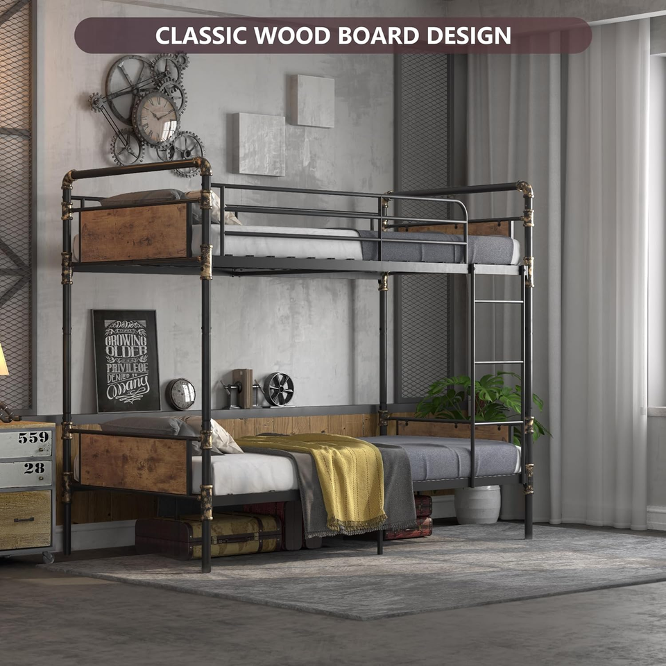 2 in 1 Metal Bunk Bed Twin over Twin, Convertible Twin Bunk Beds into 2