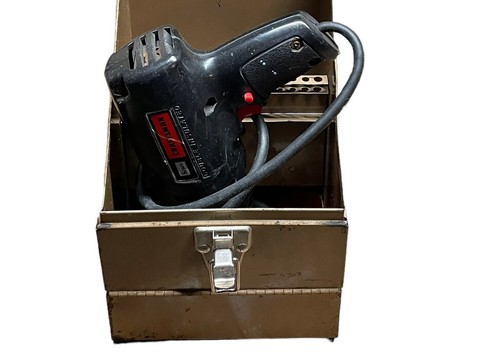 Taladro vintage Craftsman de 3/8"" con caja de metal marrón dorado comprado 1960 papeleo - Imagen 7 de 18