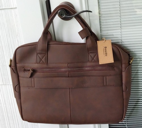 Bosidu Leather Men's Messenger Bag Briefcase Brown BRAND NEW WITH TAGS NWT - Picture 2 of 10