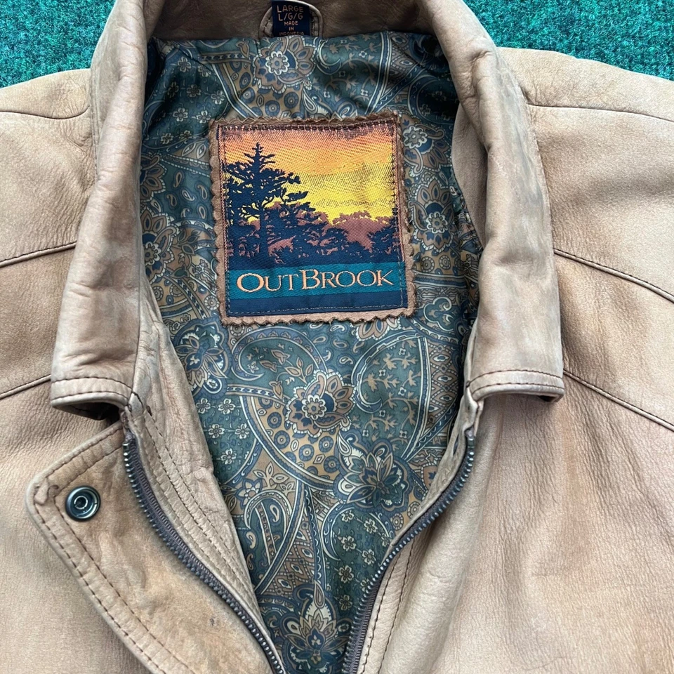 Chaqueta de bombardero de cuero Outbrook vintage para mujer grande marrón envejecido abrigo de vuelo Foto 3 de 4