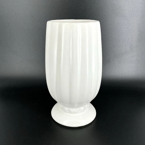 McCoy Floraline Vase Ribbed Pottery 495 White Matte Vintage