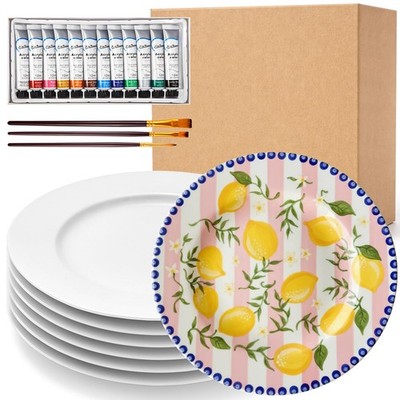 6 Pcs Paint Your Own Ceramic Plate Kit for Adults, DIY Pottery Painting Kit w...