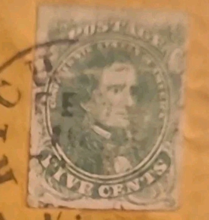 Estampilla verde de 5 centavos CSA Richmond VA 1861 Jefferson Davis Foto 2 de 2
